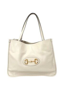 Gucci Tote Shoulder Horsebit 1955 Handbag Leather Off White Gold